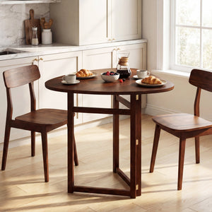 Foldable Dining Table 31.5 inches Triangular Small Kitchen Table for 2-Walnut view 3