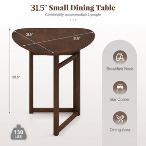 Foldable Dining Table 31.5 inches Triangular Small Kitchen Table for 2-Walnut view 5