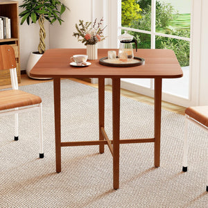 Foldable Dining Table for 2-4 People with Rubber Wood Legs for Small Space-Walnut view 2