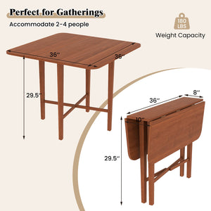 Foldable Dining Table for 2-4 People with Rubber Wood Legs for Small Space-Walnut view 4