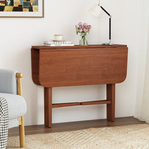 Foldable Dining Table for 2-4 People with Rubber Wood Legs for Small Space-Walnut view 6