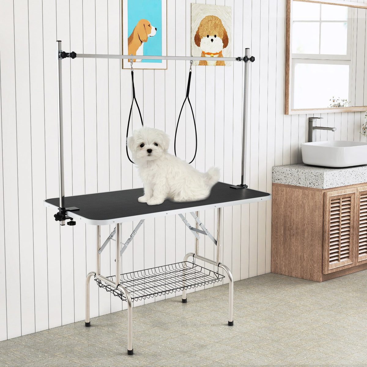 Foldable Dog Grooming Table with Height Adjustable Arms-Black view 2