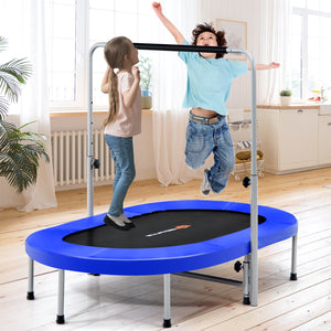 2-Person Foldable Mini Kids Fitness Rebounder Trampoline-Blue view 2