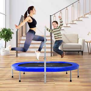 2-Person Foldable Mini Kids Fitness Rebounder Trampoline-Blue view 3