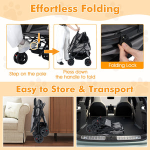 Foldable Double Pet Stroller with Adjustable Sunshade and Storage Basket-Gray view 7