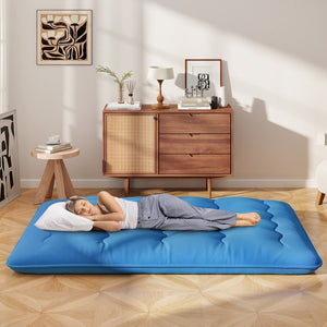 Foldable Futon Mattress with Washable Cover and Carry Bag for Camping Blue-Full Size view 3