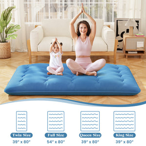 Foldable Futon Mattress with Washable Cover and Carry Bag for Camping Blue-Full Size view 5