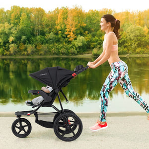 Foldable Jogging Stroller with Detachable Tray and Air-Filled Rubber Tires-Black view 2