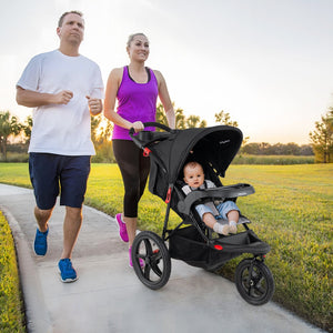 Foldable Jogging Stroller with Detachable Tray and Air-Filled Rubber Tires-Black view 3