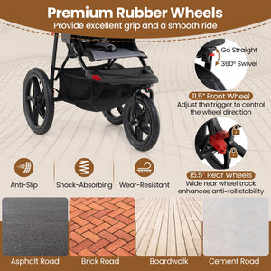 Foldable Jogging Stroller with Detachable Tray and Air-Filled Rubber Tires-Black view 5