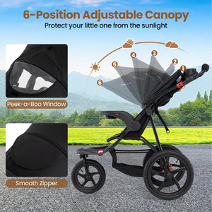 Foldable Jogging Stroller with Detachable Tray and Air-Filled Rubber Tires-Black view 6
