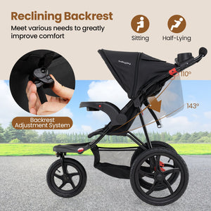 Foldable Jogging Stroller with Detachable Tray and Air-Filled Rubber Tires-Black view 7