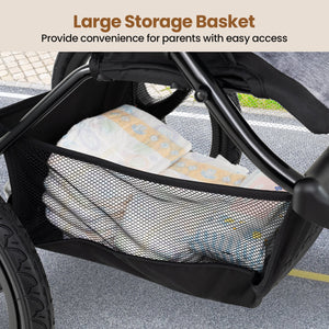 Foldable Jogging Stroller with Detachable Tray and Air-Filled Rubber Tires-Black view 8