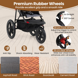 Foldable Jogging Stroller with Detachable Tray and Air-Filled Rubber Tires-Black view 9