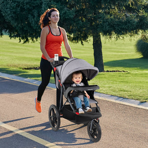Foldable Jogging Stroller with Detachable Tray and Air-Filled Rubber Tires-Gray view 2