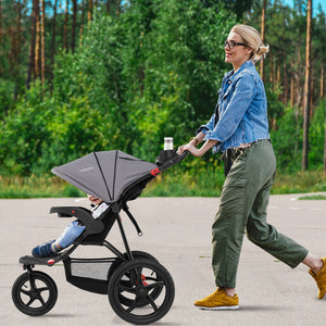 Foldable Jogging Stroller with Detachable Tray and Air-Filled Rubber Tires-Gray view 5
