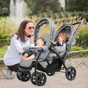 Foldable Lightweight Front Back Seats Double Baby Stroller-Gray view 2