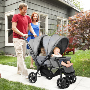 Foldable Lightweight Front Back Seats Double Baby Stroller-Gray view 3