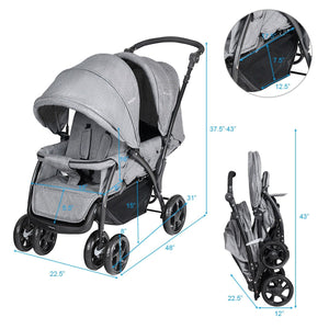 Foldable Lightweight Front Back Seats Double Baby Stroller-Gray view 4