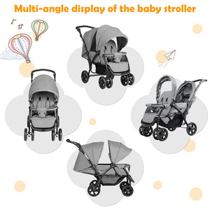 Foldable Lightweight Front Back Seats Double Baby Stroller-Gray view 5