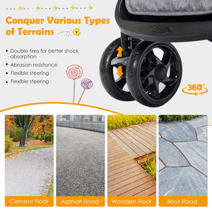 Foldable Lightweight Front Back Seats Double Baby Stroller-Gray view 6