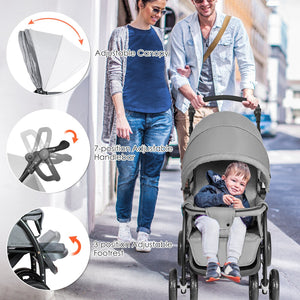 Foldable Lightweight Front Back Seats Double Baby Stroller-Gray view 9