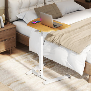 Foldable Mobile Standing Desk Rolling Laptop Desk with Wheels-Natural view 3