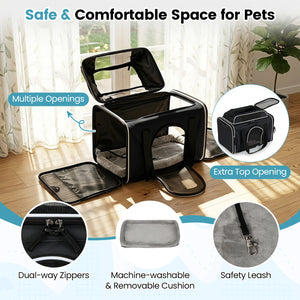 Foldable Pet Carrier with Wheels Airline Approved Rolling Cat and Dog Carrier-Black view 7