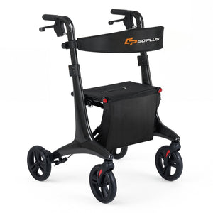 Foldable Rollator Rolling Walker with Seat for Seniors-Black