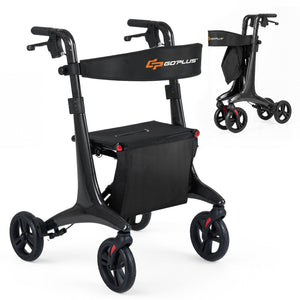 Foldable Rollator Rolling Walker with Seat for Seniors-Black view 3