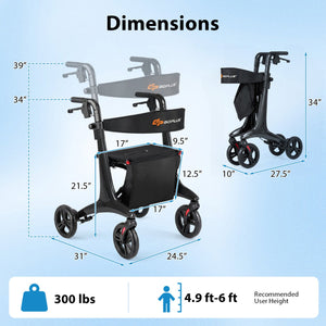 Foldable Rollator Rolling Walker with Seat for Seniors-Black view 4