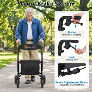 Foldable Rollator Rolling Walker with Seat for Seniors-Black view 6