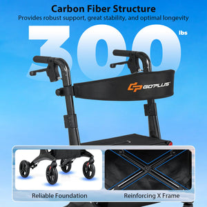 Foldable Rollator Rolling Walker with Seat for Seniors-Black view 7
