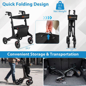 Foldable Rollator Rolling Walker with Seat for Seniors-Black view 9