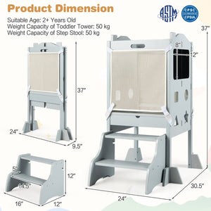 Foldable Toddler Step Stool with Chalkboards 2-Step Stool-Gray view 5