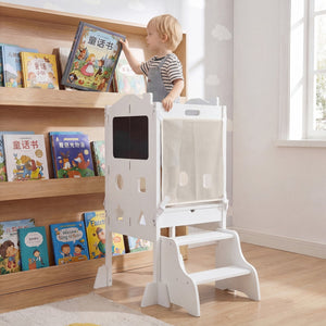 Foldable Toddler Step Stool with Chalkboards 2-Step Stool-White view 2