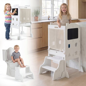 Foldable Toddler Step Stool with Chalkboards 2-Step Stool-White view 4