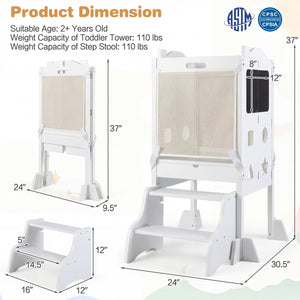 Foldable Toddler Step Stool with Chalkboards 2-Step Stool-White view 5