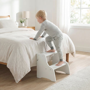 Foldable Toddler Step Stool with Chalkboards 2-Step Stool-White view 6