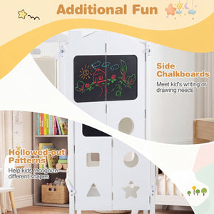 Foldable Toddler Step Stool with Chalkboards 2-Step Stool-White view 8
