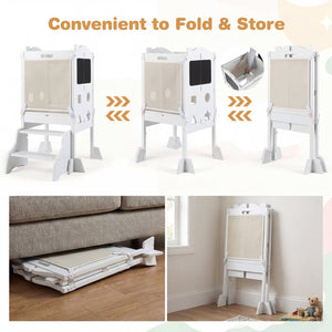 Foldable Toddler Step Stool with Chalkboards 2-Step Stool-White view 9