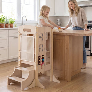 Foldable Toddler Step Stool Wooden Kitchen Standing Tower with 2-Step Stool view 2