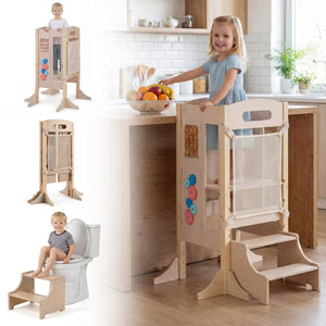 Foldable Toddler Step Stool Wooden Kitchen Standing Tower with 2-Step Stool view 5