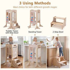 Foldable Toddler Step Stool Wooden Kitchen Standing Tower with 2-Step Stool view 6