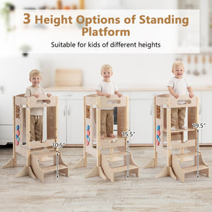 Foldable Toddler Step Stool Wooden Kitchen Standing Tower with 2-Step Stool view 7
