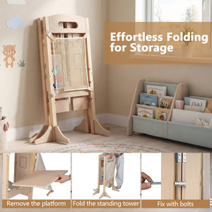 Foldable Toddler Step Stool Wooden Kitchen Standing Tower with 2-Step Stool view 9