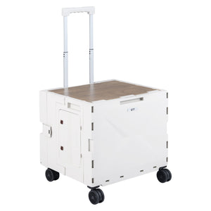 Foldable Utility Cart on 4 Rotate Wheels with Cup Holder-White view 3