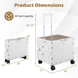 Foldable Utility Cart on 4 Rotate Wheels with Cup Holder-White view 4