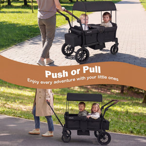 Foldable Wagon Stroller for 2 Kids Double Seater Toddler Stroller with Removable Canopy-Black view 3