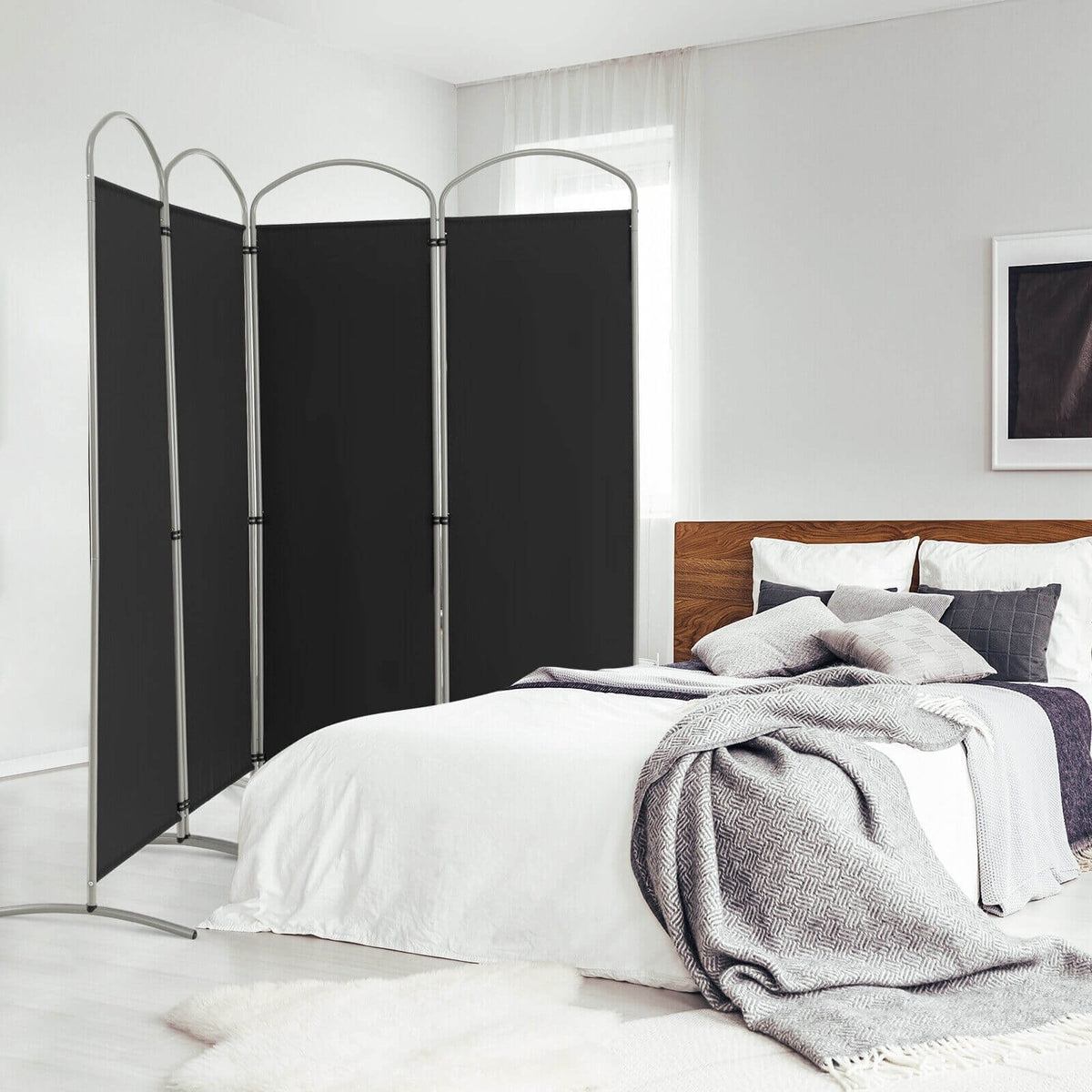 Folding 4-Panel Room Divider for Home Office Living Room-Black view 2